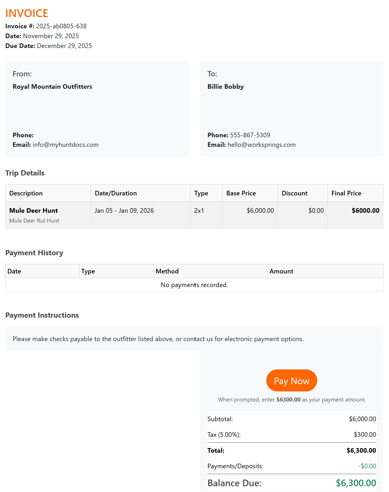 HuntDocs invoice detail view